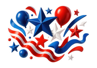 Patriotic red, white, and blue themed composition on white background.