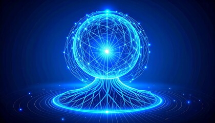 Sphere of interconnected lines, glowing blue