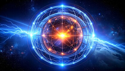 Fototapeta premium Sphere of light, network, cosmic energy