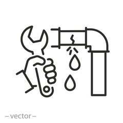 plumbing repair icon, water supply disconnected, pipe leak repair, plumbing service, thin line symbol on white background - editable stroke vector illustration eps10