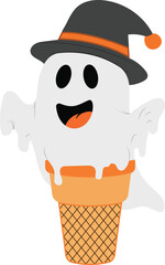 Halloween Ghost Ice Cream Cone with Witch Hat
