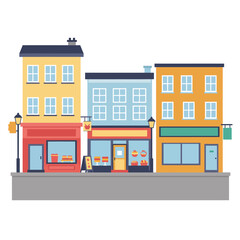 Colorful Row of Shops Along a Street.