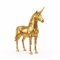 Fototapeta premium A standing golden unicorn figure reflecting light,