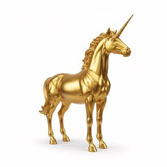 Naklejka premium A standing golden unicorn figure reflecting light,
