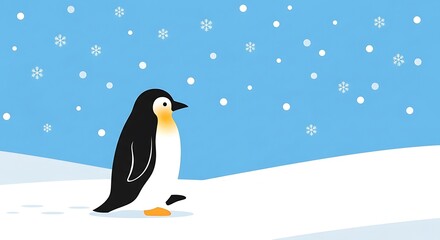 Obraz premium Cute Penguin Walking in Snowy Landscape.