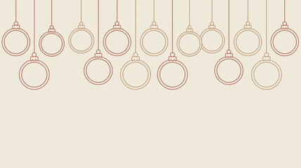 Hanging christmas ornaments with red and gold outline on a cream colored background in a row pattern