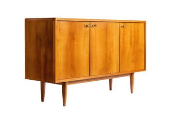 Warm honey-finished cabinet showing visible wood grain and sleek design, isolated on transparent background.