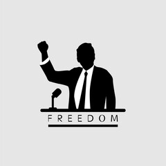 A man proclaims freedom of speech. Silhouette of a man orator on a white background.