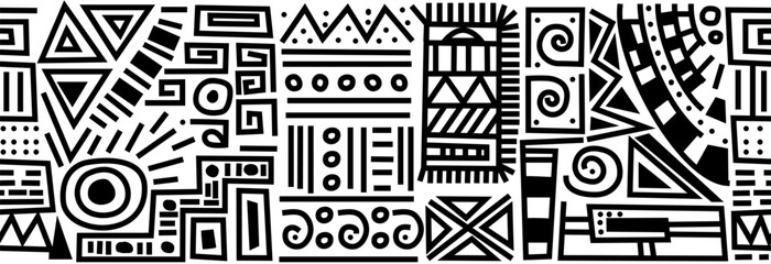 Hand drawn tribal geometric pattern. Design in ethnic style on white background. Seamless pattern.