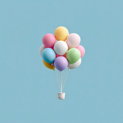 Fototapeta premium Colorful balloons floating upwards with a pot against a vibrant blue background