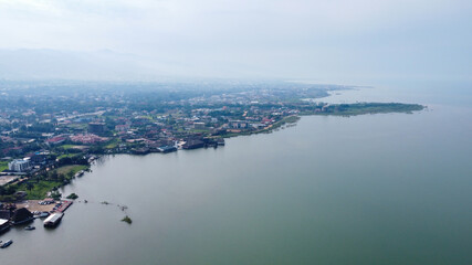 Aerial view of bukoba, tanzania, showcasing the towns coastal location and urban landscape