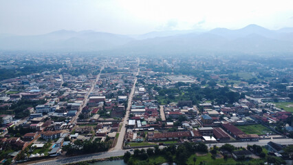 Aerial view of bukoba, tanzania, showcasing the urban layout and surrounding landscape