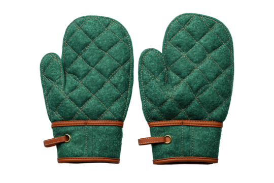 Cozy felt mittens in quilted design showing practical winter detail, isolated on transparent background.
