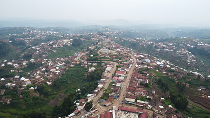 Aerial view of a town in cameroon showing the impact of a recent flood