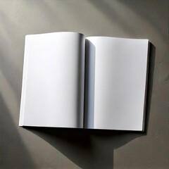 Open Book Blank Pages: The stark emptiness of blank pages in an open book invites endless possibilities. The sunlight streams across the pages creating shadows and highlighting the book's texture. 