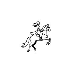 Black and white line art of a beautiful woman with perfect body riding horse elegant minimalist illustration