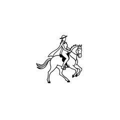 Black and white line art of a beautiful woman with perfect body riding horse elegant minimalist illustration