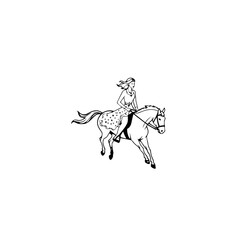 Black and white line art of a beautiful woman with perfect body riding horse elegant minimalist illustration
