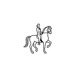 Black and white line art of a beautiful woman with perfect body riding horse elegant minimalist illustration
