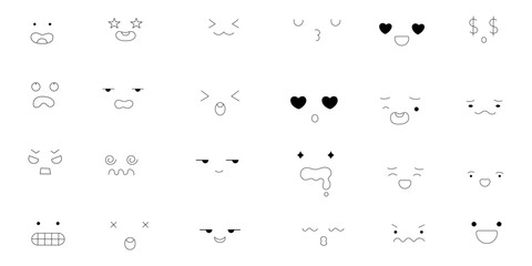doodle face expressions set, hand drawn cartoon emotions icons