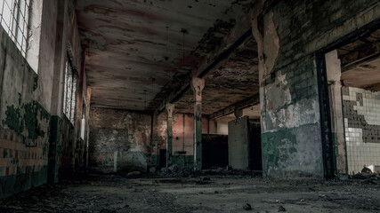ruined street and destroyed houses the city Kiev war in Ukraine