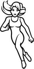 Black and White Silhouette of a Woman Running on White Background Minimalist Fitness Illustration