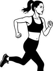 Black and White Silhouette of a Woman Running on White Background Minimalist Fitness Illustration