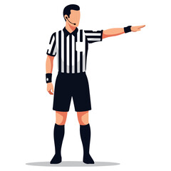Sports Referee in Striped Uniform Making a Hand Signal.