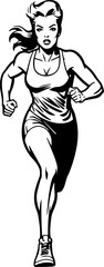 Black and White Silhouette of a Woman Running on White Background Minimalist Fitness Illustration