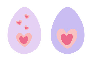 Easter Egg with Hearts Decoration Easter Greetings Minimalistic Design Element Set Sticker Pictogram