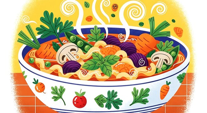 Soup Bowl Cartoon Style.