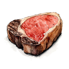 watercolor vector of Beef Steak, isolated on a white background.