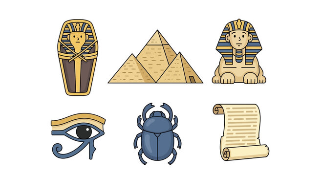 Ancient Egyptian Icons and Symbols of Historical Significance Vector illustration