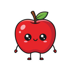 Cute Cartoon Apple Fruit Character Vector Illustration