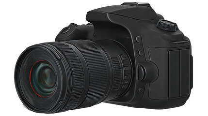 Modern Digital Camera with Lens and Control Buttons Isolated on White Background