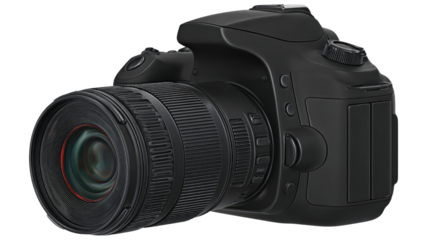 Modern Digital Camera with Lens and Control Buttons Isolated on White Background