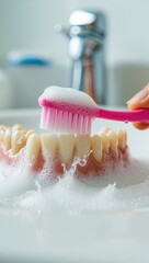 Brushing teeth with a toothbrush and toothpaste, personal hygiene. High quality