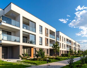 Modern apartment complex on a sunny day