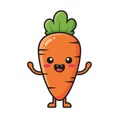 Funny Cartoon Carrot Character Vector in Flat Style