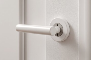 Naklejka premium Doorknob. Door handle and latch of brass on veneer doors. Metal door handle with and keyhole on white door. Close - up elements of the interior of beautiful apartment. Elegance and modernity design