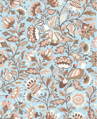 Floral with birds seamless background.Magical cottage garden tapestry