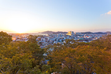 Aerial Views of Wakaura bay and Wakayama town from Kimiidera area.