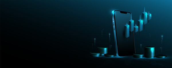 Mobile phone technology background, finance graph concept, marketing, stock trading