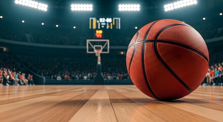 Naklejka premium Basketball on Court A High-Angle View of a Game in Progress, Capturing Energy and Competition