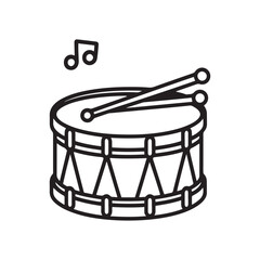 Outline of a Bass Drum with Drumsticks and Musical Notes for Kids' Designs