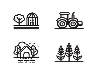 Fototapeta premium Elegant Agriculture Symbol Set Modern Line Art Illustration