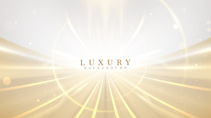 Luxury gold background with light neon curve and bokeh decoration.
