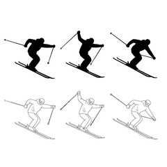 Vector icon illustration of skiing sport silhouette of a skier on a snow-covered winter mountain slope