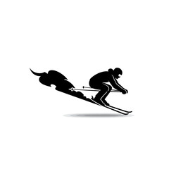 Black silhouette vector illustration of an athlete on a snowboard jumping with extreme speed and action on a ski slope for winter sports competition