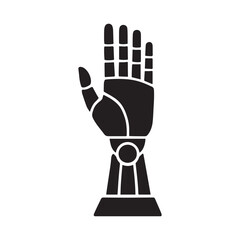 Black silhouette of robotic hand with articulated fingers and mechanical wrist